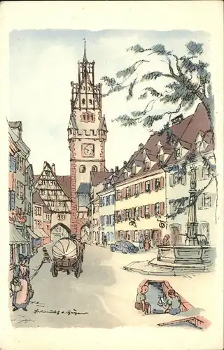 Freiburg Breisgau Oberlinden [Zeichnung H. v. Geyer]