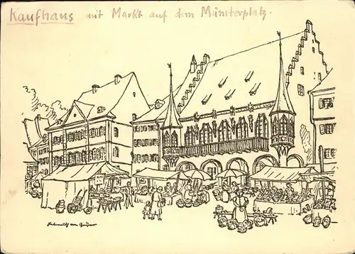 wz19602 Freiburg Breisgau Muensterplatz Kaufhaus Zeichnung Kategorie. Freiburg im Breisgau Alte Ansichtskarten