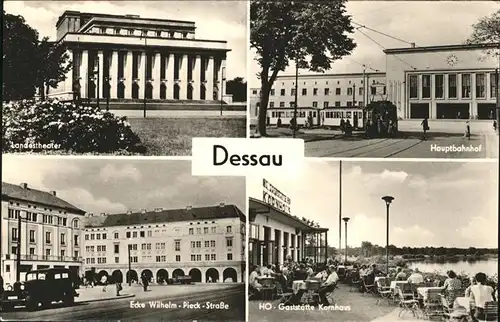 Dessau-Rosslau Hauptbahnhof, HO Gaststaette, Kornhaus, Theater, Strassenbahn / Dessau-Rosslau /Anhalt-Bitterfeld LKR