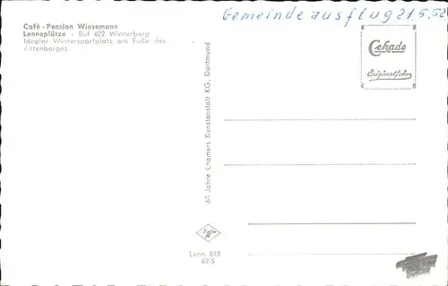 Winterberg Cafe  Pension Wiesemann Lenneplaetze Kat. Winterberg