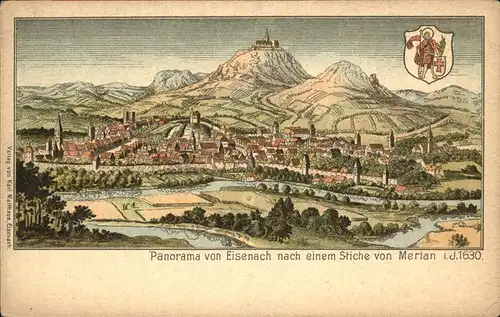 Eisenach Thueringen Panorama Stick Merian Wappen Kat. Eisenach