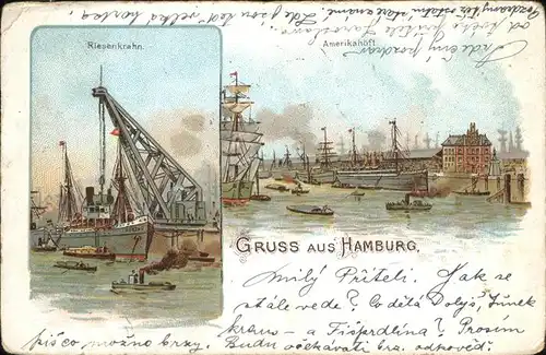 Hamburg Riesenkrahn Amerikahoeft Schiff  Kat. Hamburg