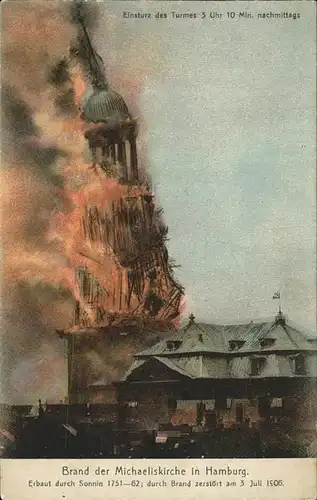 Hamburg Brand der Michaelis Kirche Kat. Hamburg