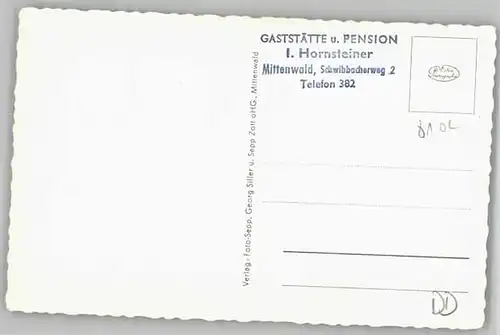 Mittenwald Bayern Mittenwald Pension Hornsteiner ungelaufen ca. 1955 / Mittenwald /Garmisch-Partenkirchen LKR