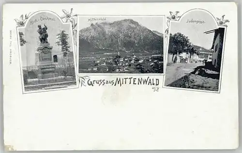 Mittenwald Bayern Mittenwald Klotz Denkmal  ungelaufen ca. 1900 / Mittenwald /Garmisch-Partenkirchen LKR