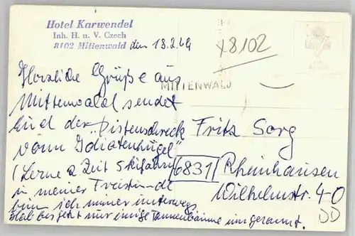 Mittenwald Hotel Karwendel o 1964