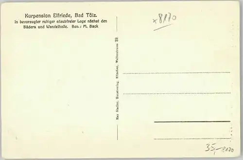 Bad Toelz Bad Toelz Pension Elfriede ungelaufen ca. 1920 / Bad Toelz /Bad Toelz-Wolfratshausen LKR