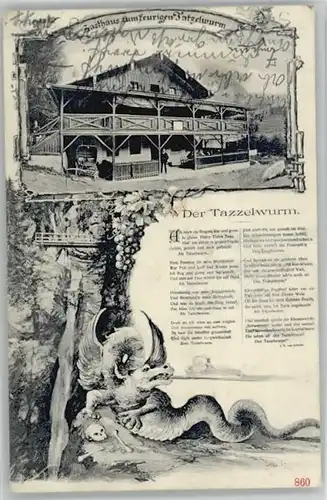 Oberaudorf [Stempelabschlag] Gasthaus zum feurigen Tatzelwurm Gedicht Drachen x 1909