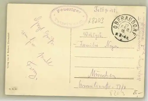 Oberaudorf [Stempelabschlag] Feldpost Gasthaus zum feurigen Tatzelwurm Gedicht Drachen x 1916