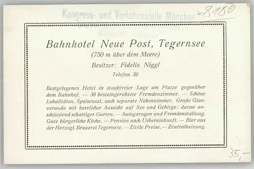 Tegernsee Tegernsee Bahnhotel Neue Post KuenstlerF. Bernhard ungelaufen ca. 1920 / Tegernsee /Miesbach LKR
