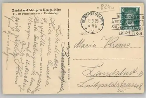 Berchtesgaden Berchtesgaden Gasthof Koenigs Allee x 1928 / Berchtesgaden /Berchtesgadener Land LKR