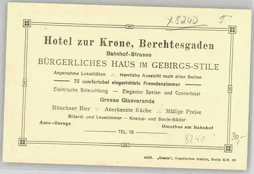 Berchtesgaden Berchtesgaden Hotel Krone ungelaufen ca. 1920 / Berchtesgaden /Berchtesgadener Land LKR