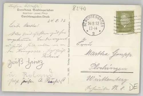 Berchtesgaden Strub Landhaus Bachingerlehen x 1932