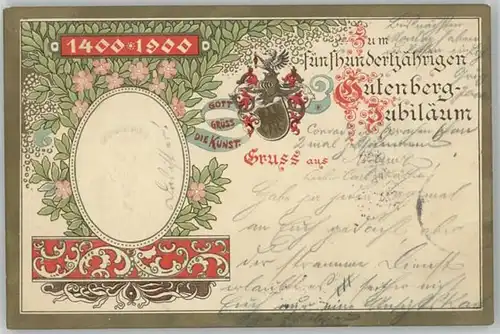 Mainz Rhein Mainz Gutenbergjubilaeum Praegedruck x 1900 / Mainz Rhein /Mainz Stadtkreis