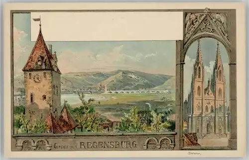 Regensburg Regensburg KuenstlerJ Walthers ungelaufen ca. 1900 / Regensburg /Regensburg LKR