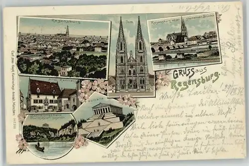Regensburg Steinerne Bruecke Befreiungshalle Walhalla x 1897
