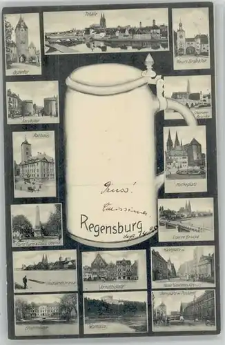 Regensburg Steinere Bruecke Ostentor Rathaus Arnulfsplatz x 1905