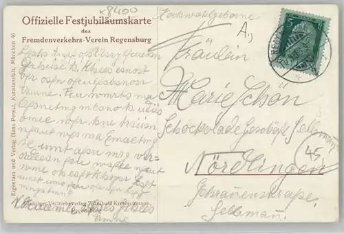 Regensburg Festjubilaeumskarte x 1913