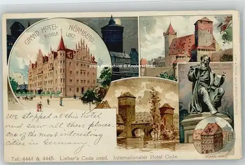 Nuernberg Nuernberg Grand Hotel Duerer-Haus x 1910 / Nuernberg /Nuernberg Stadtkreis