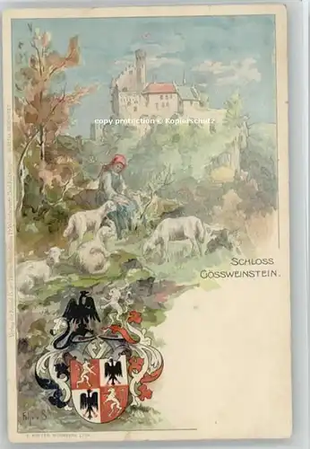 Goessweinstein Goessweinstein Schloss Wappen Kuenstlerkarte ungelaufen ca. 1900 / Goessweinstein /Forchheim LKR