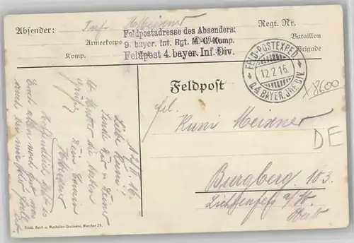 Bamberg Feldpost x 1916