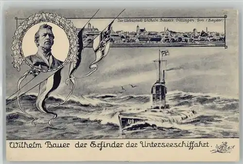 Dillingen Donau Kuenstlerkarte Wilhelm Bauer Fahne Unterseeboot *
