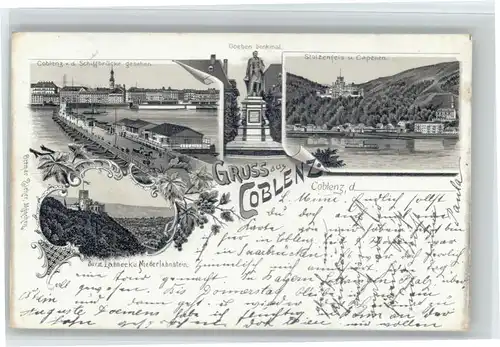 Koblenz Rhein Koblenz Schiffbruecke Goeben Denkmal Stolzenfels Burg Lahneck x / Koblenz /Koblenz Stadtkreis