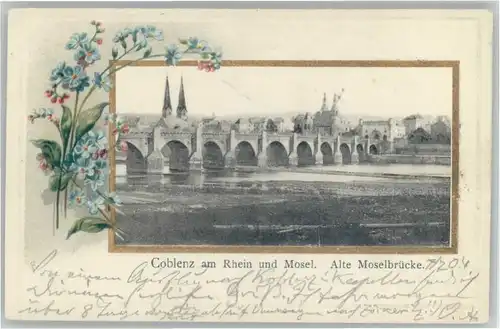 Koblenz Rhein Koblenz Praegedruckkarte Moselbruecke x / Koblenz /Koblenz Stadtkreis