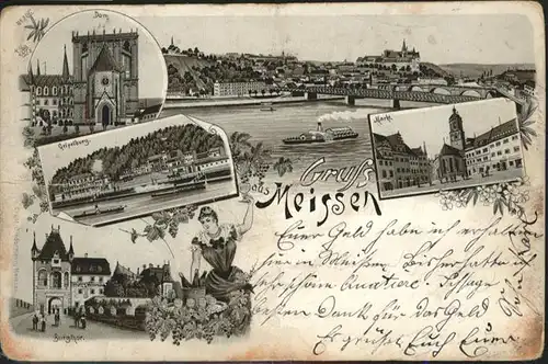 Meissen Dom Geipelburg Burgthor Markt Litho x