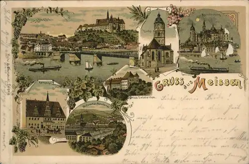 Meissen Rathaus Porzellan Manufaktur Kirche Albrechtsburg Schloss Siebeneichen Litho x