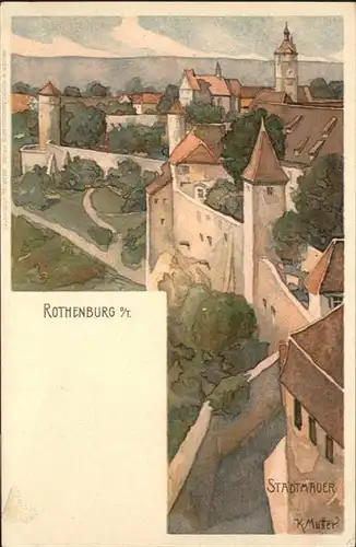 Rothenburg Tauber Stadtmauer Kuenstler K. Mutter