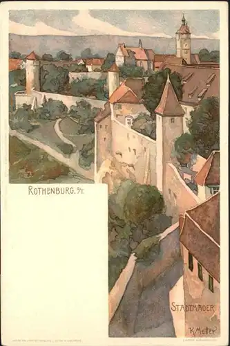 Rothenburg Tauber Stadtmauer Kuenstler K. Mutter