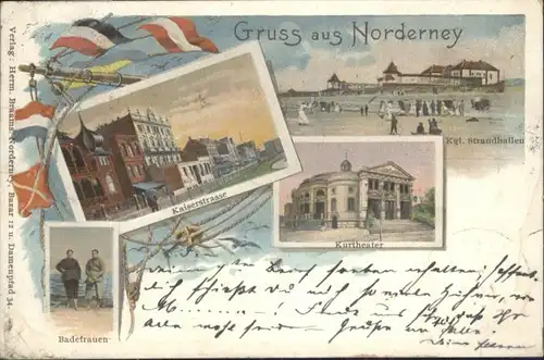 Norderney Nordseebad Norderney Fahne Kaiserstrasse Theater Badefrau Strandhalle  x / Norderney /Aurich LKR