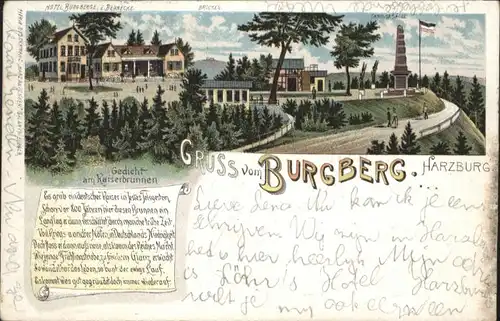 Bad Harzburg Burgberg Gedicht Kaiserbrunnen Litho x