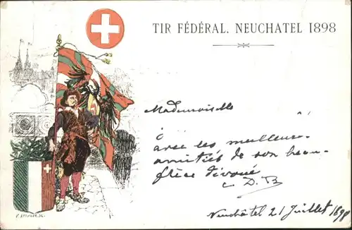 Neuchatel NE Neuchatel Tir Federal Fahne  x / Neuchatel /Bz. Neuchâtel