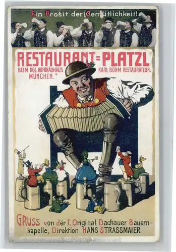 Muenchen Restaurant Platzl Karl Boehm Restaurant 1. Original Dachauer Bauernkapelle Hans Strassmaier *