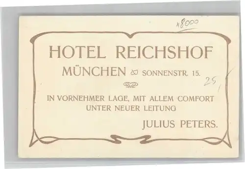 Muenchen Hotel Reichshof Werbekarte *