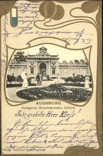 Augsburg Stadtgarten Praegedruckkarte x