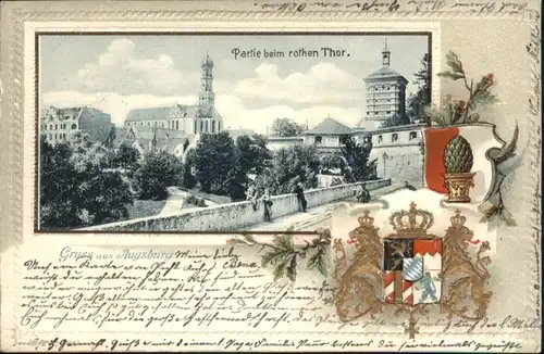 Augsburg Rotes Tor Wappen Praegedruckkarte x
