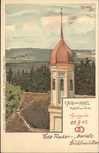 Augsburg Kuenstler H. Schnegg Kobel Turm Karte von ca 1900 *