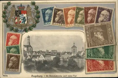 Augsburg St Ulrichskirche Rotes Tor Wappen Praegedruckkarte x