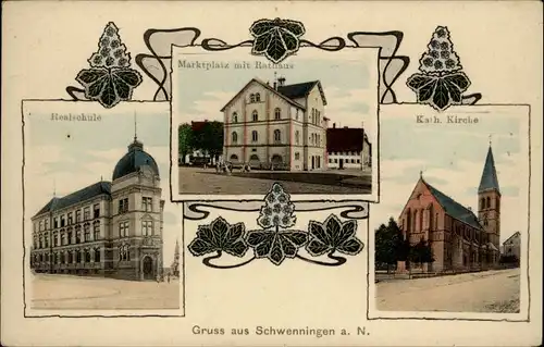 Villingen-Schwenningen Marktplatz Rathaus Schule Kirche  *