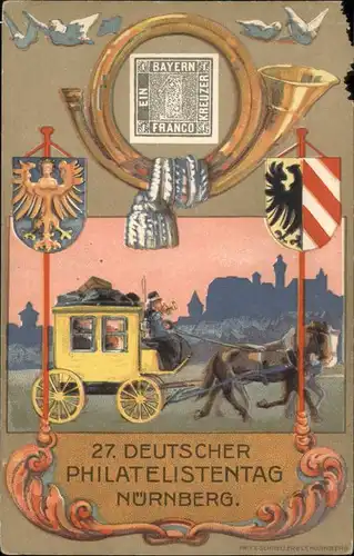 Nuernberg Philatelistentag Wappen Pferdekutsche Voegel