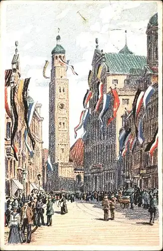 Augsburg Flaggenschmuck Rathaus Perlachturm