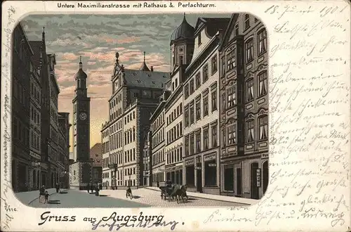 Augsburg Maximilianstrasse Rathaus Perlachturm Kutsche 