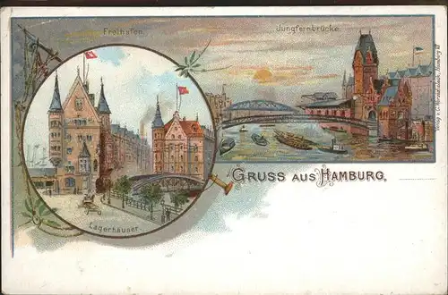 Hamburg Jungfernbruecke Freihafen Lagerhaeuser