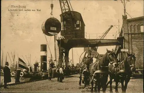 Hamburg Loeschen und Laden am Kai