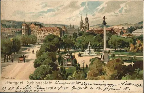 Stuttgart Schlossplatz Kutsche Springbrunnen