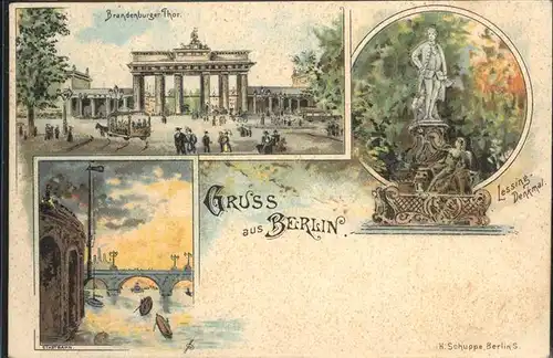 Berlin Lessing Denkmal  Brandenburgerthor Kutsche Bruecke