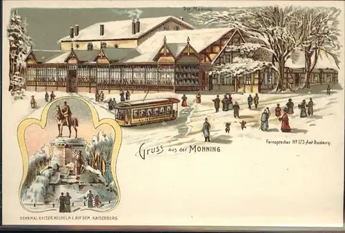 Duisburg Ruhr Monning im Winter, Strassenbahn, Denkmal Kaiser Wilhelm, Kaiserberg / Duisburg /Duisburg Stadtkreis